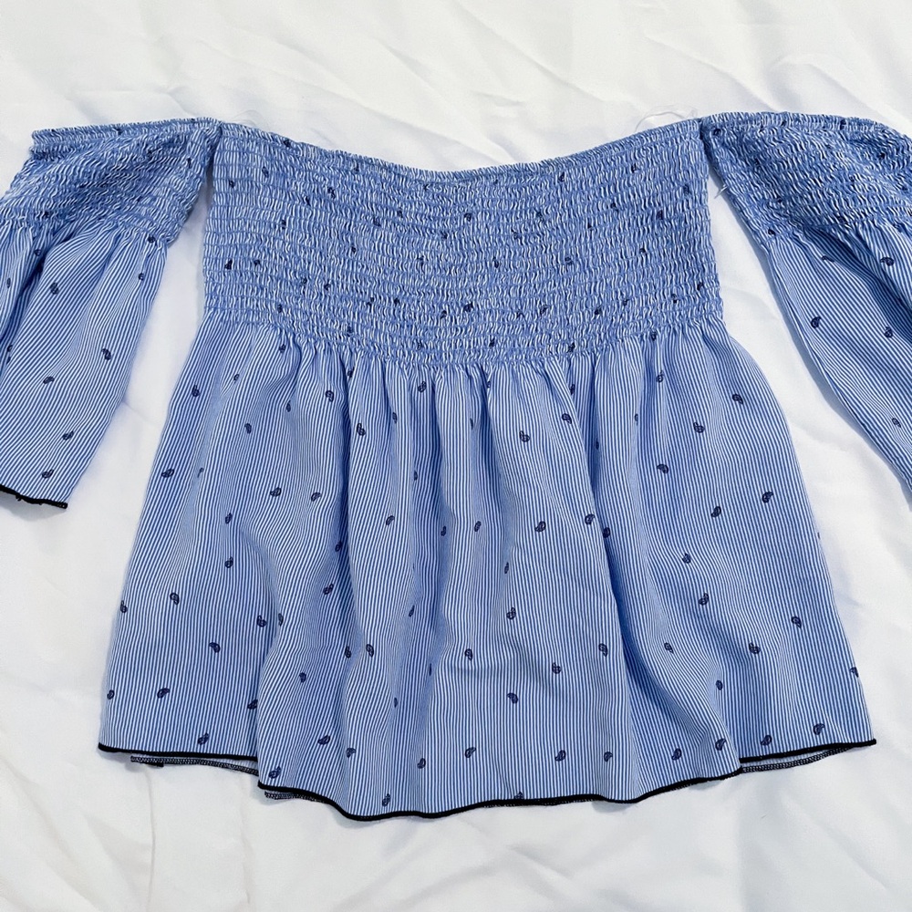 Bluebell Blue Cinched Off-the-shoulder Blouse Size Small - Picture 9 of 11